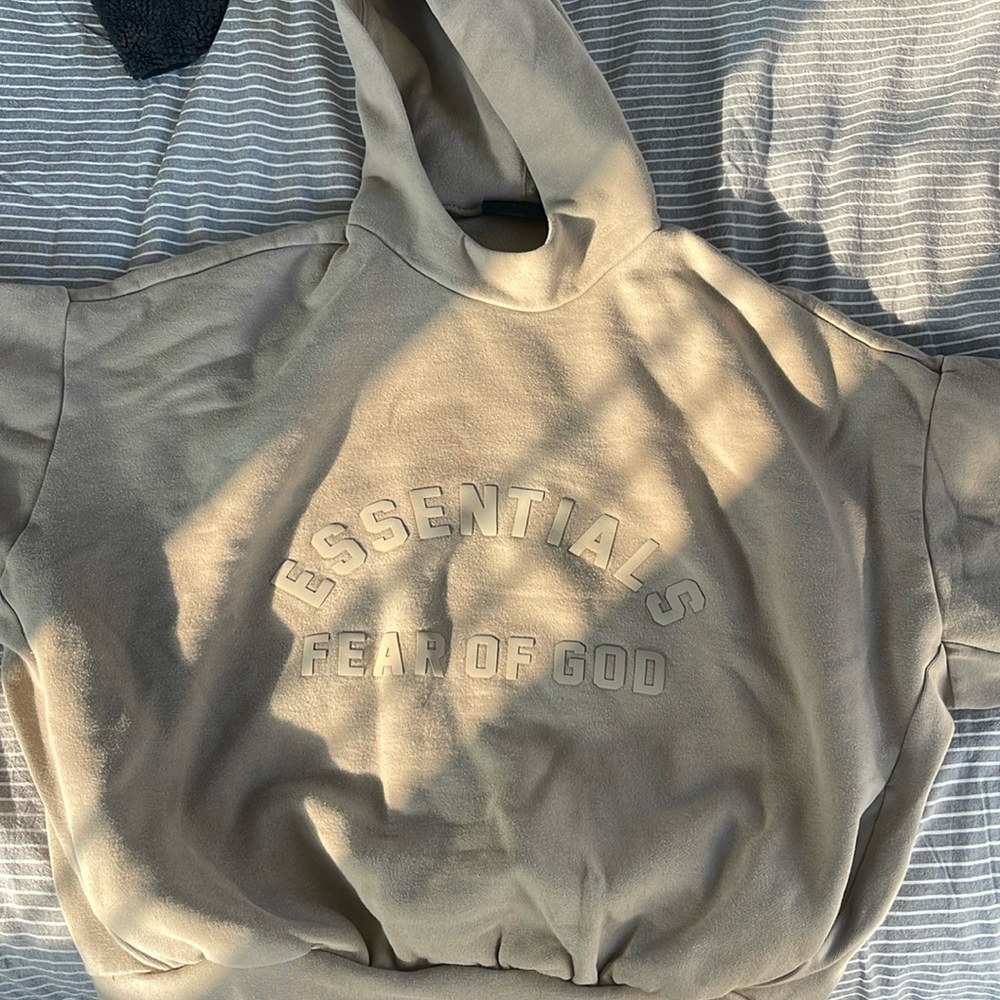 Fear of God Essentials Hoodie L Sweatshirt Men beige  Pockets Logo Quiet Luxury